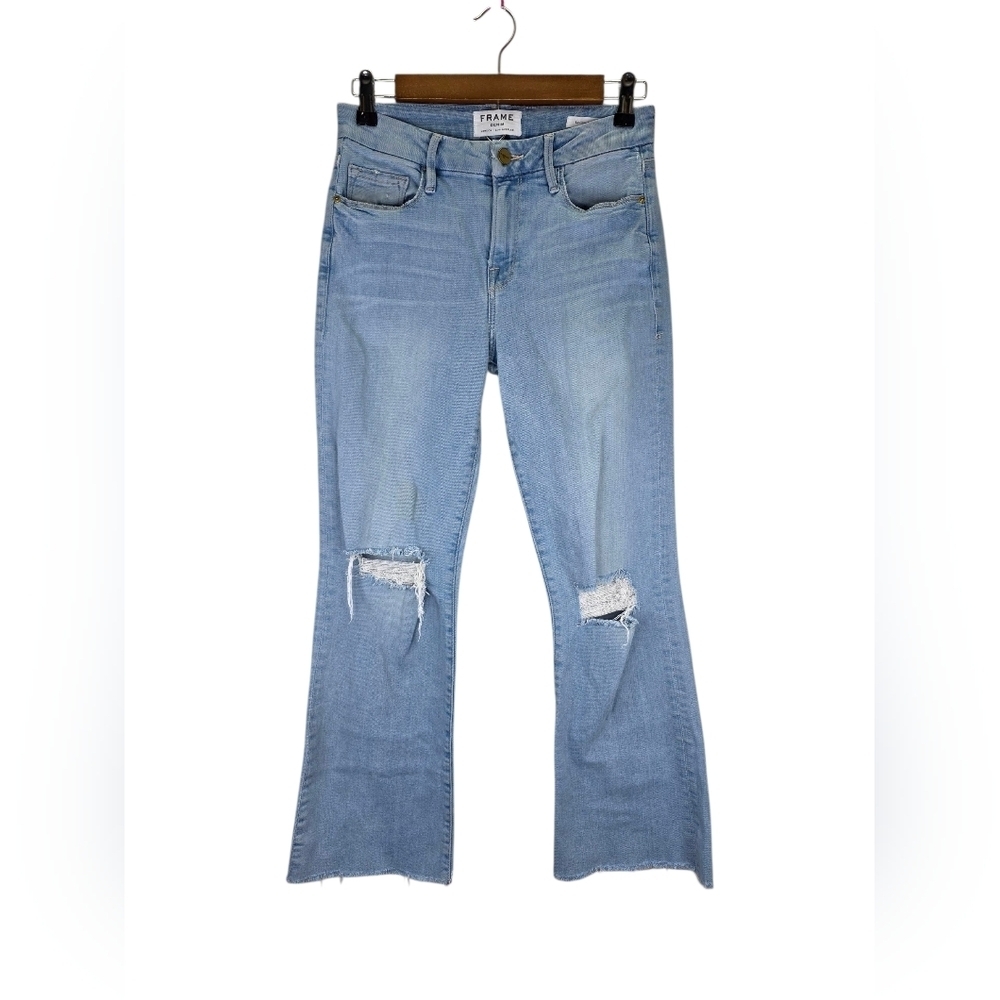 Frame Denim Women's Le‎ Crop Mini Boot Flare Jeans Distress Blue Denim Size 26